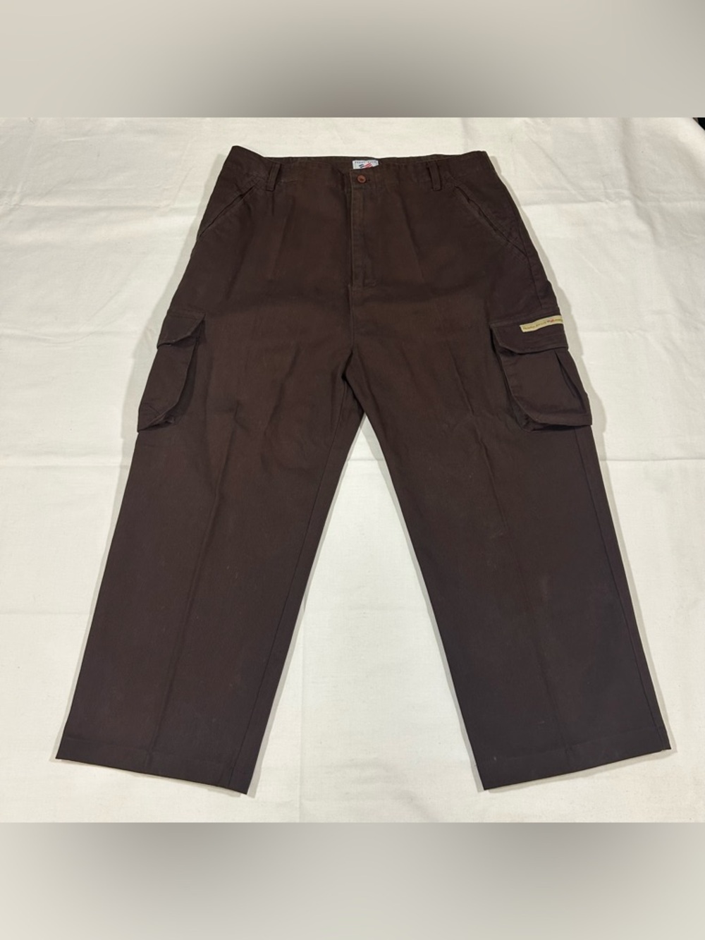 Vintage Perry Ellis America Mens 38x26 Twill Brown Cargo Pants Casual Relaxed